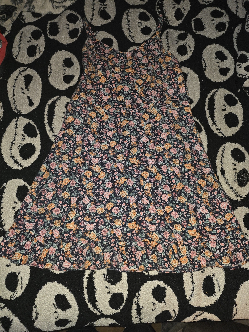 Old Navy - Navy Floral Spaghetti-Strap Dress with Pink & Yellow Roses (L)